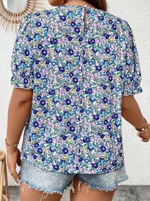 Breezaya Áo cánh tay bồng in họa tiết hoa Boho cỡ lớn cho mùa hè - Màu xanh lam - Xem 2