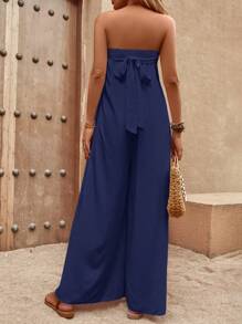 SHEIN LUNE Chất rắn quần ống rộng Jumpsuit ống - Màu xanh hải quân - Xem 2