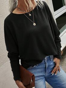 EMERY ROSE Solid Batwing Sleeve Tee - Black - View 1