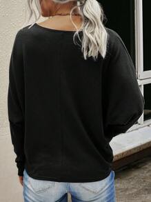 EMERY ROSE Solid Batwing Sleeve Tee - Black - View 2