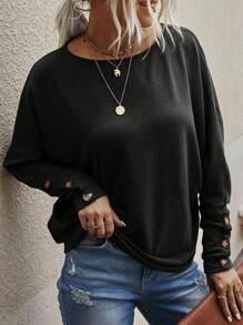 EMERY ROSE Solid Batwing Sleeve Tee - Black - View 3