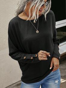 EMERY ROSE Solid Batwing Sleeve Tee - Black - View 4