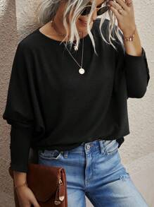 EMERY ROSE Solid Batwing Sleeve Tee - Black - View 5