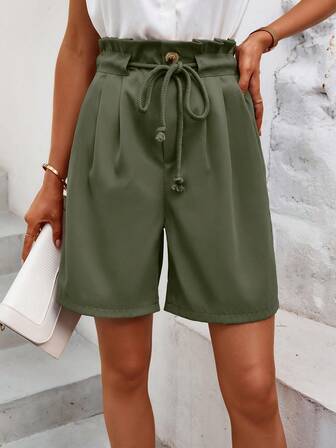 SHEIN LUNE Paperbag Waist Belted Wide Leg Shorts