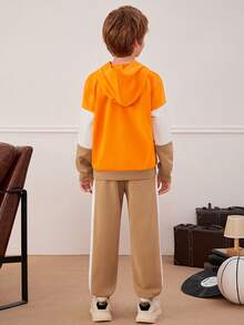 SHEIN 男大童字母圖案撞色連帽衫和運動褲 - 彩色 - 查看 2