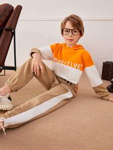 SHEIN 男大童字母圖案撞色連帽衫和運動褲 - 彩色 - 查看 6