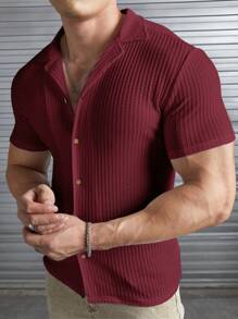 Manfinity VCAY Men Solid Ribbed Knit Button Front Shirt