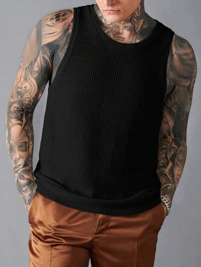 Hombres Top tank unicolor tejido waffle