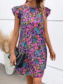 SHEIN Clasi Allover Floral Print Ruffle Trim Dress