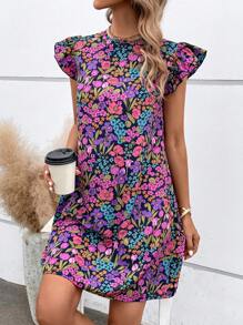 SHEIN Clasi Allover Floral Print Ruffle Trim Dress