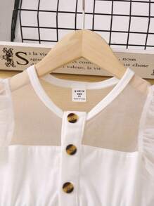 SHEIN Chica Joven Vestido de malla en contraste ribete con fruncido - Blanco - Ver 4