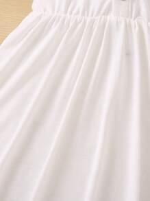 SHEIN Chica Joven Vestido de malla en contraste ribete con fruncido - Blanco - Ver 6