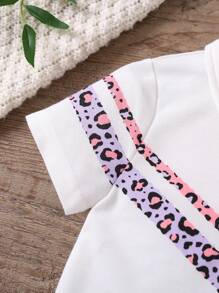 SHEIN 女小童豹紋印花百褶下擺Polo領連衣裙 - 白色 - 查看 4