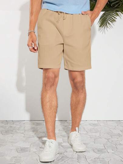 Guys Solid Drawstring Waist Shorts
