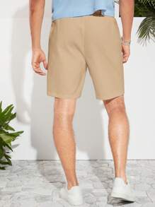 Manfinity VCAY 男士素色腰部抽繩短褲 - 卡其色 - 查看 2