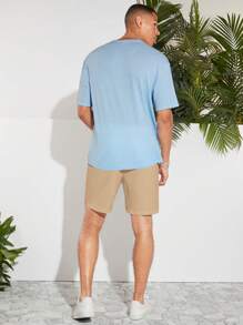 Manfinity VCAY 男士素色腰部抽繩短褲 - 卡其色 - 查看 5