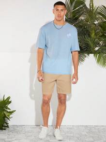 Manfinity VCAY 男士素色腰部抽繩短褲 - 卡其色 - 查看 7