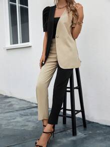 SHEIN Clasi 雙色泡泡袖腰帶外套和褲子 - 彩色 - 查看 6