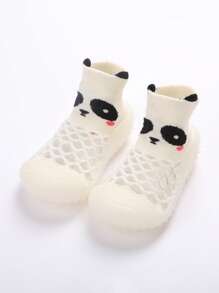 1雙夏天白色網眼透氣卡通動物貓熊嬰兒運動鞋,防滑軟底室內學習步行鞋,時尚原創設計 - 白色 - 查看 1