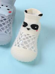 1雙夏天白色網眼透氣卡通動物貓熊嬰兒運動鞋,防滑軟底室內學習步行鞋,時尚原創設計 - 白色 - 查看 2