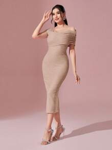 Modelyn Asymmetrical Neck Ruched Side Bodycon Dress
