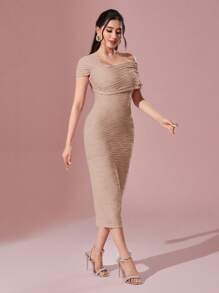 Modelyn Asymmetrical Neck Ruched Side Bodycon Dress