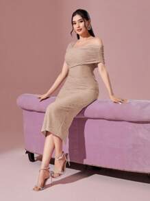 Modelyn Asymmetrical Neck Ruched Side Bodycon Dress