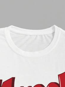 ROMWE MEN Street Life 男士天使与字母图案 T 恤，学校 - 白色 - 查看 5