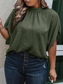 SHEIN Clasi Plus Prickig Batvinge Ärm Blusar - Armé Grön - Visa 1