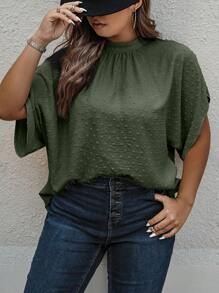 SHEIN Clasi Plus Prickig Batvinge Ärm Blusar - Armé Grön - Visa 3