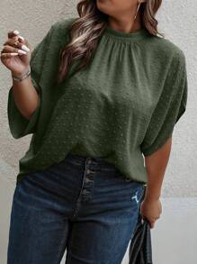 SHEIN Clasi Plus Prickig Batvinge Ärm Blusar - Armé Grön - Visa 4