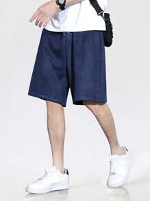 Men Drawstring Waist Slant Pocket Shorts - Blue - View 2