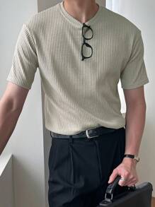 DAZY Men Solid Ribbed Knit Tee - Green - View 7