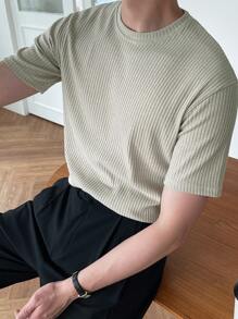 DAZY Men Solid Ribbed Knit Tee - Green - View 5