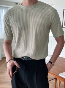 DAZY Men Solid Ribbed Knit Tee - Green - View 3