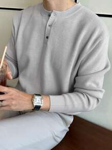 DAZY Áo len nam cài nửa nút mùa đông - Xám - Xem 7