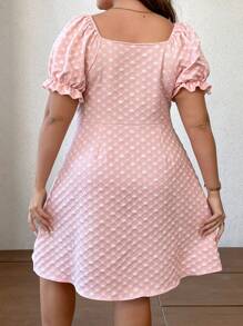 SHEIN Qutie 大碼提花前紐扣褶邊洋裝 - 粉色 - 查看 2