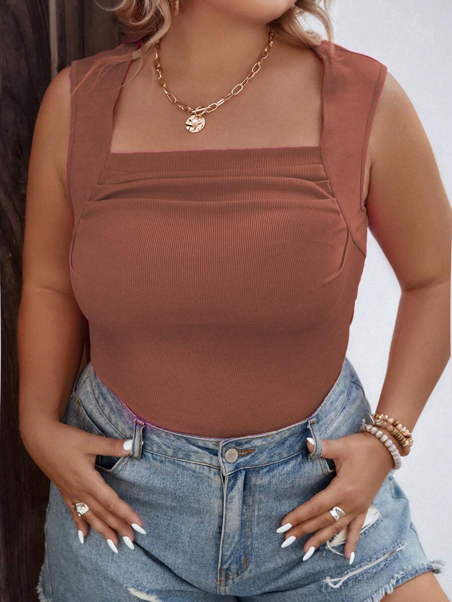 SHEIN Clasi 大碼方領褶邊背心上衣