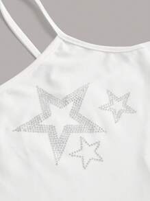 ROMWE Grunge Punk Star Rhinestone Cami Top - White - View 4