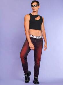 RueChic Men Cut Out Crop Tank Top - Black - View 5