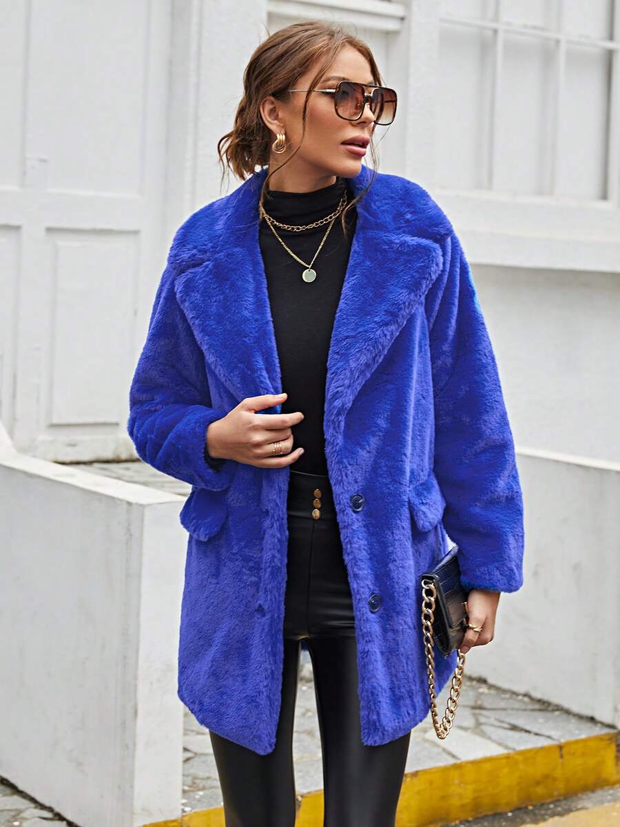 RELISH NOLESS Women's Faux Fur Collar Single-Breasted Jacket, Autumn/Winter