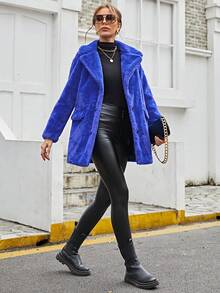 RELISH NOLESS Women's Faux Fur Collar Single-Breasted Jacket, Autumn/Winter