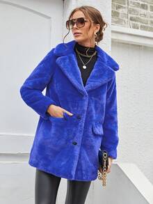 RELISH NOLESS Women's Faux Fur Collar Single-Breasted Jacket, Autumn/Winter