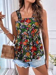 SHEIN VCAY Top con estampado floral bajo con fruncido correa ancha - Multicolor - Ver 5