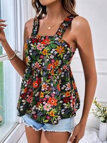 SHEIN VCAY Top con estampado floral bajo con fruncido correa ancha - Multicolor - Ver 4