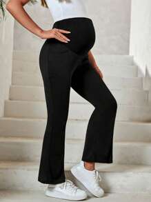 SHEIN 孕婦寬腰帶下擺開叉喇叭褲