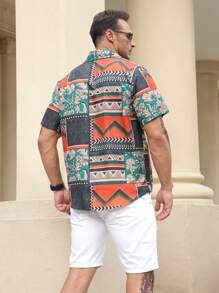 Manfinity Homme Hombres talla grande Camisa con estampado geométrico - Multicolor - Ver 2