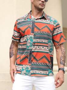 Manfinity Homme Hombres talla grande Camisa con estampado geométrico - Multicolor - Ver 3
