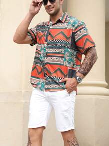 Manfinity Homme Hombres talla grande Camisa con estampado geométrico - Multicolor - Ver 4