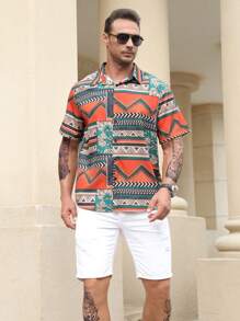 Manfinity Homme Hombres talla grande Camisa con estampado geométrico - Multicolor - Ver 6